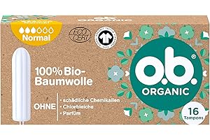 o.b. Organic Normal Tampon 100% Organic Cotton for Medium to Stronger Days for Natural Protection Pack of 16