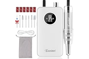 Enniewi Torno para Uñas 35000RPM para Uñas de Gel, Taladro Eléctrico Recargable con Pantalla LED, Portátil, Bajo Ruido, Kit Profesional para Manicura y Pedicura para Hogar y Salón, 48W, Blanco