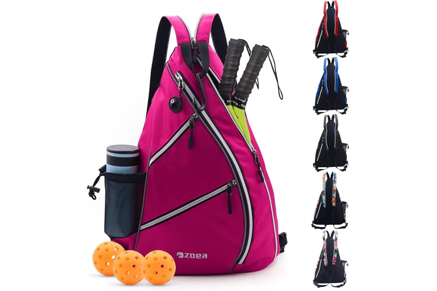 ZOEA Pickleball Bag, Sport Pickleball Sling Bag for Women Man, Adjustable Pickleball Backpack with Fence Hook Water Bottle Holder, Fits 4 Paddles and All Your Other Gear