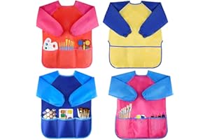 XOPOZON Kids Art Aprons, Waterproof Children's Artist Painting Smocks with Long Sleeve 3 Pockets for Age 2-8 Years Boys & Girls Painting Cooking Eating Arts & Crafts