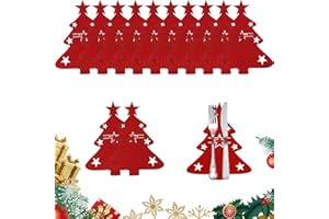 AMEBLEAK 12 Pcs Portaposate in Feltro di Natale, Portaposate Albero di Natale, Portaposate Natalizio, Coltelli Forchette Cucchiai Stoviglie Portaposate per la Tavola Delle Feste Decor Natalizia (rosso)
