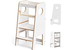 MAT-HAUS FURNITURE AND HOME DECOR Tour d'apprentissage | Tour d’Observation pour Enfants à partir de 1 an | Kitchen Helper | Hauteur réglable pour Enfants | Capacité de Charge 50 kg | Marchepied | Montessori (Blanc 2)