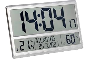 TFA Dostmann XL väggklocka digital, 60,4520,54, med temperatur och luftfuktighet, vardagdag (8 språk), radioklocka, lättläst