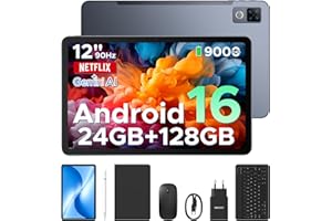 DOOGEE U12 VIP Tablet Android 16, Tablet 12 Pulgadas, 24GB RAM + 128GB /2 TB, Gemini AI, Tablets con Teclado y Lapiz, 9000mAh /18 W, 13 MP + 8 MP, Tableta Niños Octa Core/Widevine L1/OTG/Face ID/GPS