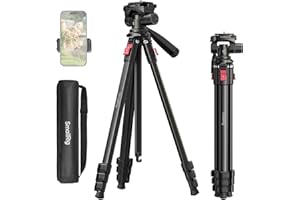 SMALLRIG Treppiede per fotocamera in alluminio AP-30, treppiede da viaggio da 67,7" con clip per telefono e borsa trasporto, treppiedi portatili con gambe a blocco rapido, carico max 11 libbre - 5474