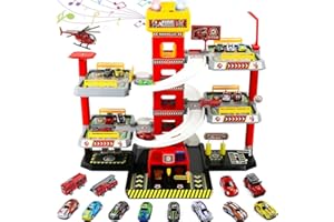 BAKAJI Garage 5 Piani per Bambini con Rampe e Macchinine, Parcheggio Multilivello con Macchine ed Elicottero, Luci e Suoni, Giocattolo Parking Auto con Ascensore, Idea Regalo, 61 x 46 x 50.5 cm