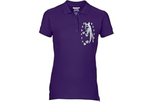 STREETMERCH Free P&P Equestrian Equine Horse Riding Ladies Polo Shirt Horse Silhouette Head Stars & Heart Glitter Colour Variations