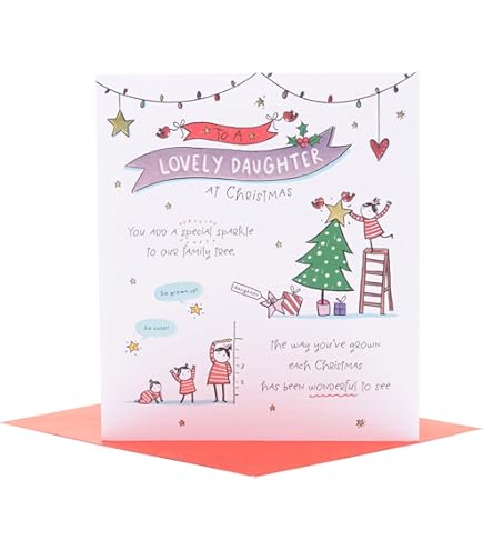 Christmas Card For Daughter. Girl With Gift Design. Verse Inside - View #12