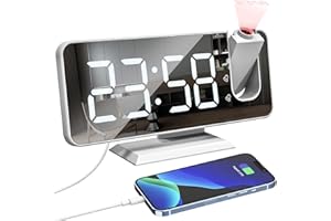 Anpress 7.5” Projection Alarm Clock for Bedroom Ceiling Digital Alarm Clock Bedside with USB Charger Port, LED Mirror Display Clock, Dual Alarms, Snooze, 4 Dimmer, Projector Clock (White)