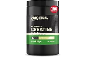 Optimum Nutrition Mikroniserat Kreatin Monohydrat Pulver, 634g | Unflavoured, 186 Portioner, Kosttillskott som Främjar Muskelstyrka och Kraft, Före Och efter Träning