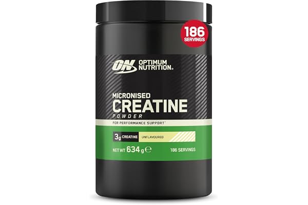 Optimum Nutrition Creatina Monohidrato Micronizada en Polvo, 634g | Sin Sabor,186 Porciones,Suplemento para Favorece la Fuerza y la Potencia Muscular, Pre y Post-Entrenamiento