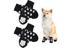 AUAUY Chaussettes Anti-Dérapantes Chien Chat, Chaussette Chien, Protège Les Pattes de l’Animal et Les Sols Intérieurs, avec Bandes De Fixation Réglables, pour Les Petits ou Moyen Chiens et Chats - M
