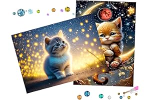UIRHEURD Diamond Painting 2 Stück Diamond Painting katzen, 5D Diamond Painting Erwachsene Kinder, DIY Voller Runder Diamant einhorn Diamond Painting Bilder Home Wand Décor Crystal Art Craft Kits 25x35cm
