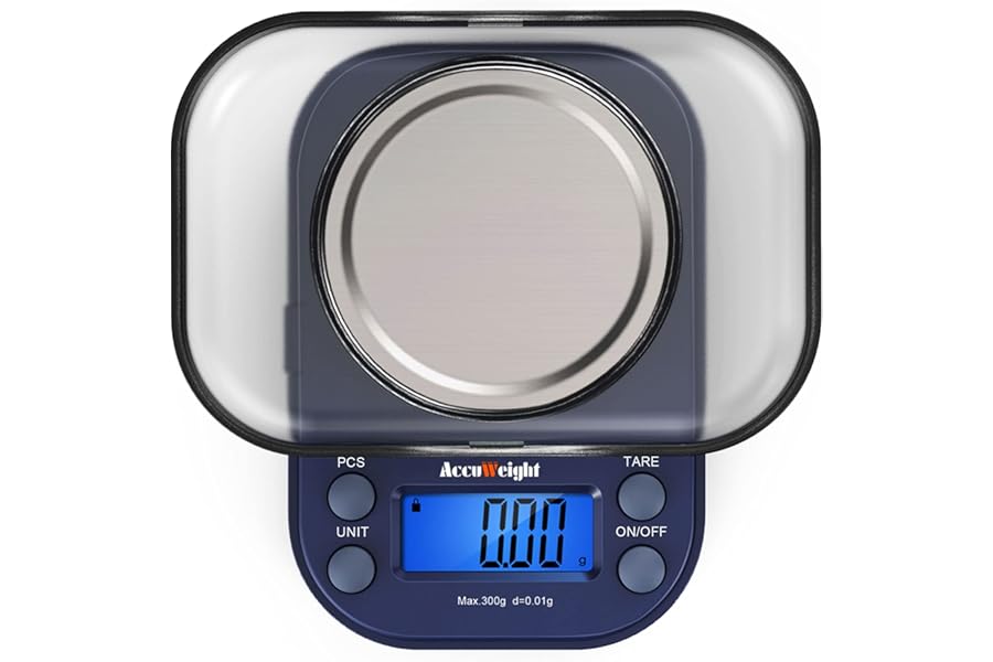 ACCUWEIGHT Blue 300g LCD Mini Precision Scale, Stainless Steel, 0.01g, Multifunctional, Portable, Auto Shut Off, Kitchen, Jewelry, Gold, Coins, Chemistry Lab