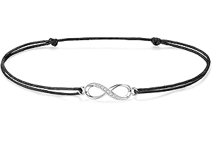 J.Endéar Infinito Cavigliera Argento 925 Corda in Filigrana Fatta A Mano Cavigliera Regolabile 34 Cm per Donne Ragazze Amore Regalo di Amicizia