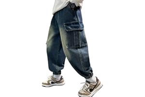 MEILONGER Baggy Jeans Ragazzi Bambini Elastici con Vita Stretch Moda Denim Pantaloni Taglie 8, 10-12, 14-16