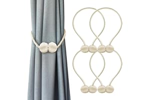 AREIKNIM 4 Pezzi Calamite per Tende, Fermatende Calamita Fibbie Fermaporta Gancio Clip, Ferma Tende con Calamita per Casa, Camera da letto, Ufficio, Tenda Decorativa (Beige)