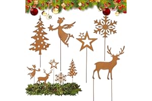 Dog's Booty 5 Stück Gartenstecker Rost Roststecker Weihnachten Winterdekoration Gartendeko Rost Gartenstecker Metall Feen Weihnachtsbäume Rentiere Deko Weihnachten für Gärten Balkon Hof Zaun Rasen