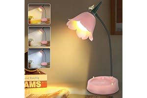 DAJASD Schreibtischlampe Kinder, Schreibtischlampe Mädchen, Dimmbare LED Tischlampe mit 3 Farbtemperaturen und Flexibles Arm, für Kinder Schlafzimmer Café (Rosa, 39x15x12.5cm)