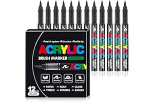 WOGOPRO Feutre Acrylique Noir, 12 Marqueur Acrylique, Liquide Direct Acrylic Paint Marker, Stylo Acrylic pour Coloriage, Calligraphie, Bois, Pierre, Toile, Céramiqu