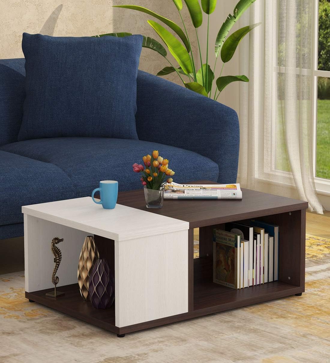 Akshni Zuri Engineered Wood Coffee Table, Center Table, Tea Table (Oak & Walnut Finish)