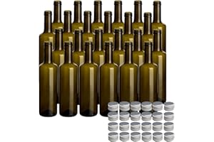 gouveo Lot de 24 bouteilles en verre 500 ml Caesar Antique avec couvercle argenté - petite bouteille 0,5 l avec bouchon à vis pour liqueur, schnaps, huile, vinaigre