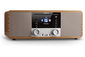 auna IR-190 - Radio de Internet, Reproductor de CD, Bluetooth, WiFi, Radio FM, Puerto USB, Entrada AUX, Despertador, Temporizador, Pantalla TFT de 7,1 cm, Peso: 3,6 kg, Nogal