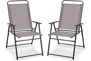 TANGZON Garden Chairs Set of 2/4, Folding Outdoor Dining Chairs with High Back & Armrests, Metal Frame Patio Deck Chair Seats for Camping Lawn Backyard Balcony, No Assembly (Grey,2,58x66x93cm)