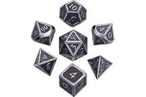 Hestya 7 Pièces Dés en Métal Set DND Jeu Polyhedral en Métal Solide D&D Dés Set avec Sac de Rangement et Alliage de Zinc avec Enamel (Nouveau Nickel d'argent)