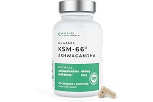 High Strength Organic Ashwagandha KSM-66®, 600mg per Capsule, 2 Month Supply - 60 Capsules, 5% Withanolides, Bioperine® for Increased Absorption, Zero Fillers, Lab Tested - Love Life Supplements