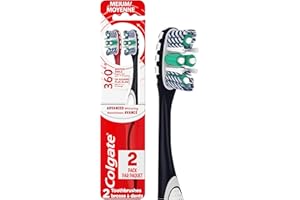 Colgate 360 Optic White - Cepillo de dientes blanqueamiento avanzado, cepillo de dientes mediano para adultos con copas blanqueadoras, ayuda a blanquear los dientes y eliminar las bacterias que causan