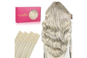 ‎WENNALIFE WENNALIFE Tape Extensions Echthaar, 20pcs 50g 50cm 20 Zoll Aschblond Highlights Platinblond Remy Invisible Tape Extensions Seidig Gerade Echthaar Extensions Skin Weft Tape Ins