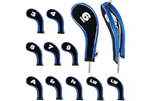 TLIDFGEO 12 pieces Golf Head Covers, 3-9, Pw, Aw, Sw, Lw, Lw, Waterproof Zippered Golf Club Head Cover Protective Cover, Wedge Head Cover with Number Label Golf Accessory for Men Women