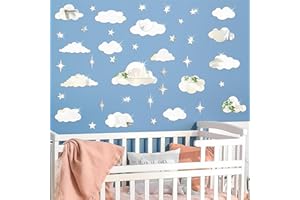 AUSTUFF 3D Moon Cloud Mirror Wall Decor Acrylic Mirror Wall Stickers Self Adhesive Decorative Moon Star Wall Decals for Baby Kids Children's Living Room Bedroom Nursery Wall Decor (Cloud Star)