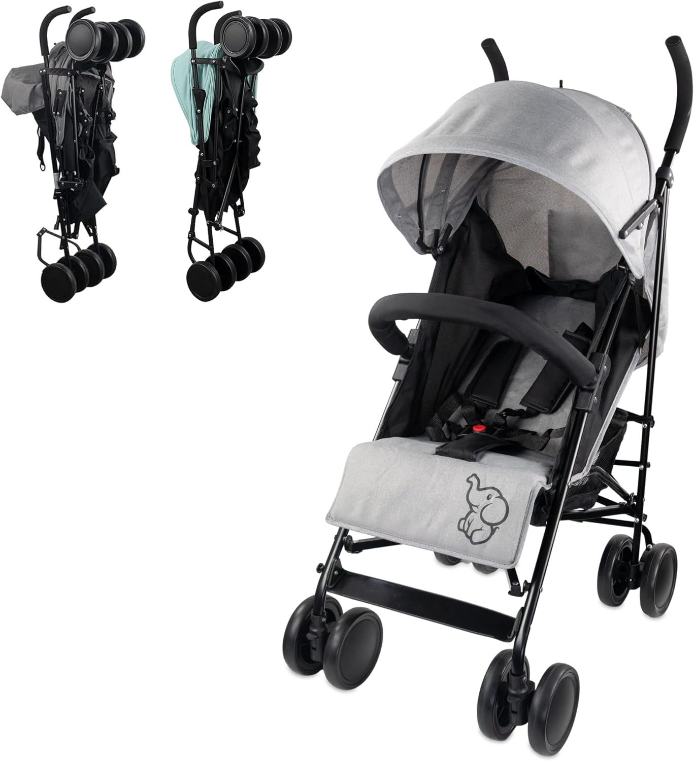 Mobiclinic®, Carrito bebe, Marca española, Plegable, Respaldo reclinable, Doble sistema de seguridad, Ruedas extraíbles, Arnés ajustable 5 puntos, Silla paseo ligera, Gris y negra