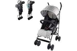Mobiclinic®, Carrito bebe, Marca española, Plegable, Respaldo reclinable, Doble sistema de seguridad, Ruedas extraíbles, Arnés ajustable 5 puntos, Silla paseo ligera, Gris y negra