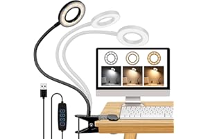 ‎QANXUN LED Leselampe Bett Dimmbar -【3 Modi & 10 Helligkeitsstufen】 Augenschutz Klemmlampe mit 40cm Flexiblem Schwanenhals, Klemmleuchte, Leselicht mit 10W USB-Ladegerät