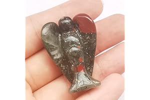 Manekieko Natürliche Afrikanischer Blutstein Heilung Kristall Gebet Schutzengel Statue,38mm Schnitzen Tasche Palm Stein Figuren Dekoration