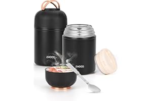 ZWOOS Thermos Alimentaire Chaud 850 ml, Acier Inoxydable Boite Repas Isotherme avec Poignée, boite alimentaire isotherme avec Cuillère, sans BPA, pour Ecole, Bureau, Camping (Noir)