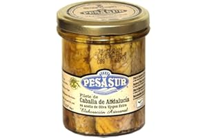 ATRACOM Caballa de Andalucía PESASUR Aceite de Oliva Virgen Extra Ecológico Tarro Vidrio [Pack 2 ud x 195 g]