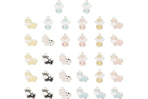 SUNNYCLUE 1 Caja 32 Piezas 2 Estilos Encantos de Vaca Colgantes de Animales Esmaltados Forma de Cabeza de Vaca Lechera Espalda Plana Chapado En Oro Claro Abalorios de Aleación de Colores