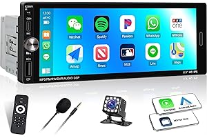 OiLiehu Single Din Car Stereo with Wireless CarPlay Android Auto, 6.9" Car Radio 1 Din with IPS Touchscreen, MP5 Multimedia Player with Mirror Link, Bluetooth, FM, USB, Type-C, EQ, SWC, Back Camera