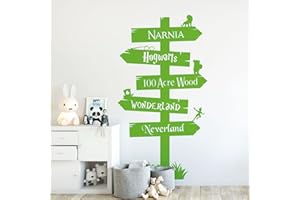WALL DESIGNER Storybook Signpost Children Wall Sticker - Narnia, Hogwarts, Neverland, Wonderland, 100 Acre Wood [Lime]