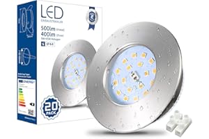 HiBay LED Spot 5W LED Einbaustrahler Flach IP44 Badezimmer Deckenspots Rund Matt Nickel Einbauleuchten 6000K Kaltweiß 500lm 20er Set