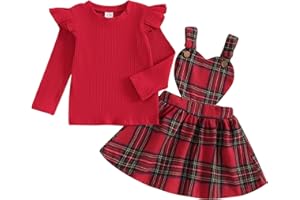 Loalirando 2Pezzi Tuta Invernale Completo Bambina Elegante Top Maglietta con Volant Maniche Lunghe+Gonna con Bretelle Cuore Bambina per Natale Casual