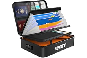 JUNDUN Fireproof Document Box with 5200℉ Heat Insulated, Waterproof and Fireproof Document Storage,Portable Home Fire Safe Storage Box Case with Lock for A4 Size Documents,File and Birth Certificate