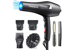 HappyGoo Sèche-Cheveux Professionnel Ionique Seche Cheveux 2400W, Séchoir Cheveux con 1 Diffuseur 2 Buses de Coiffage 3 Chauffages, Câble 2,5 m, pour la Famille et Les Salons de Coiffure