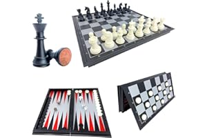 ChessEbook 3 in 1 Scacchi Dama Backgammon Magnetico 32 x 32 cm - Scacchiera Pieghevole e Portatile - Gioco da Viaggio – Chess Set - Scacchiera con Pezzi Neri e Bianchi
