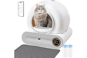 XQDKoon Lettiera Gatto Autopulente 74 L, Lettiera Automatica per Gatti con Monitoraggio Sanitario APP, Deodorante Ionico Lettiere Autopulenti Gatti con 2 Rotoli Sacchi Della Spazzatura e 1 Tappetino