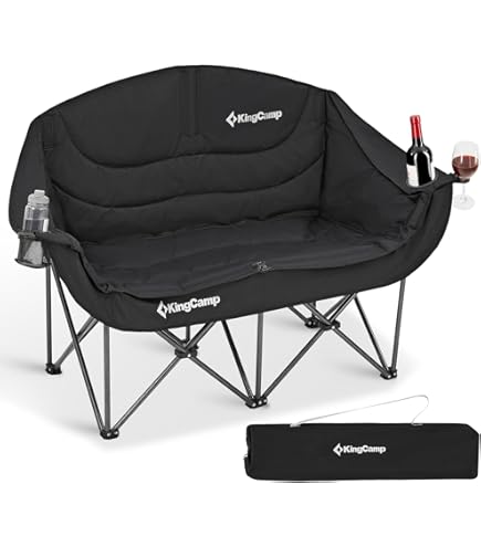 Chaise De Camping Pliante Outsunny 2 Places – 250 Kg, Assises Rembourrées, Accoudoirs, Porte-gobelets, Sac De Transport, Sans Montage